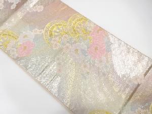 流水に源氏車・牡丹模様織り出し袋帯